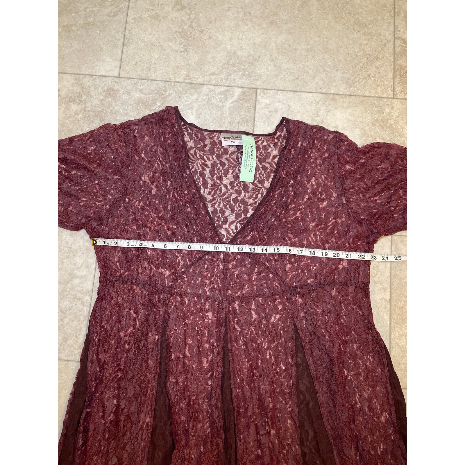 New Holy Clothing Tamara Maxi Burgundy Red Lace Rare Retired Dress 2x Overdress — image 3 of 8